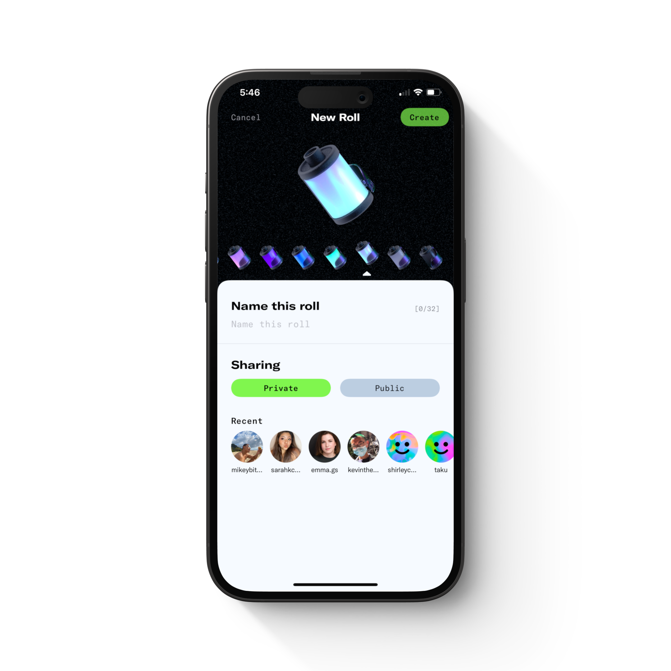 Dispo New Roll screen